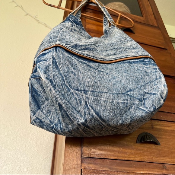 80s denim jean tote hobo oversized purse bag - Picture 5 of 8